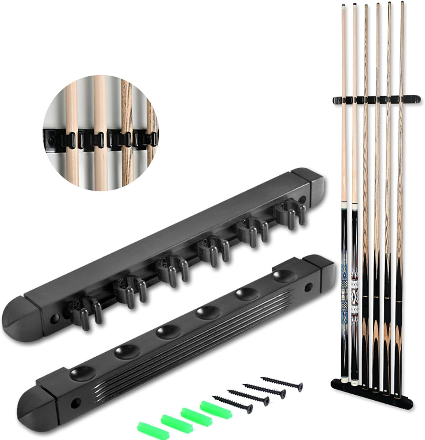 Pool Cue Rack Wall Mounted,Cue Rack,Pool Queue Rack Wall Holder Billiards Pool Cue Rack Wood Billiards Cue Pole Wall Mounted Rack Sticks Holder-Wood Color||6 Holes