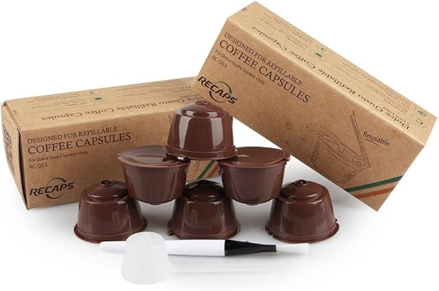 RECAPS Refillable Coffee Fillter Refilling Reusable Coffee Pods Compatible with Dolce Gusto Brewers 6 Pack Brown