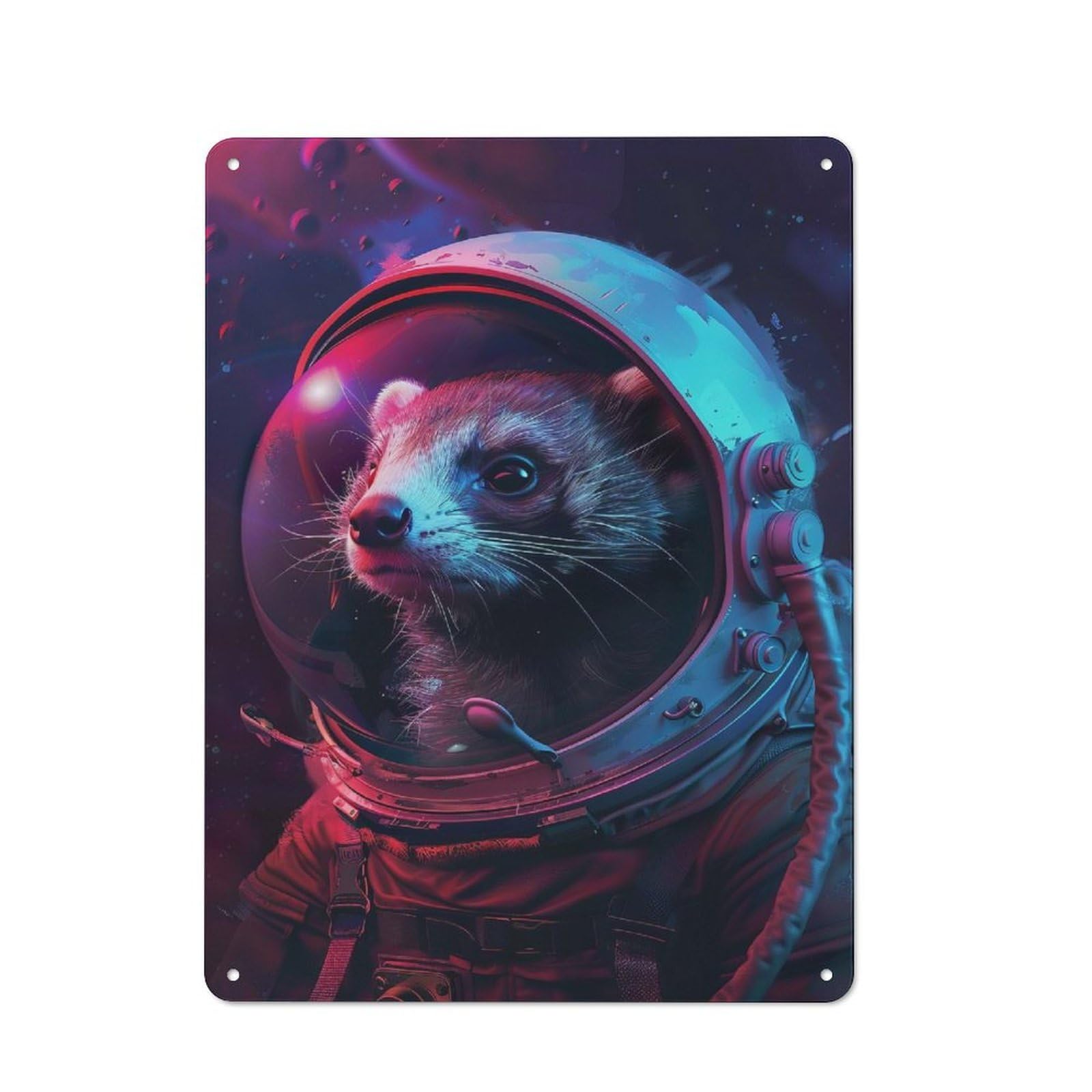 Junmoney Style-7 Ferret Astronaut Rustic Tin Wall Plaque 40X30cm For Hobby Room Or Studio, A Christmas Gift For People Styling Hobby Room And Studio