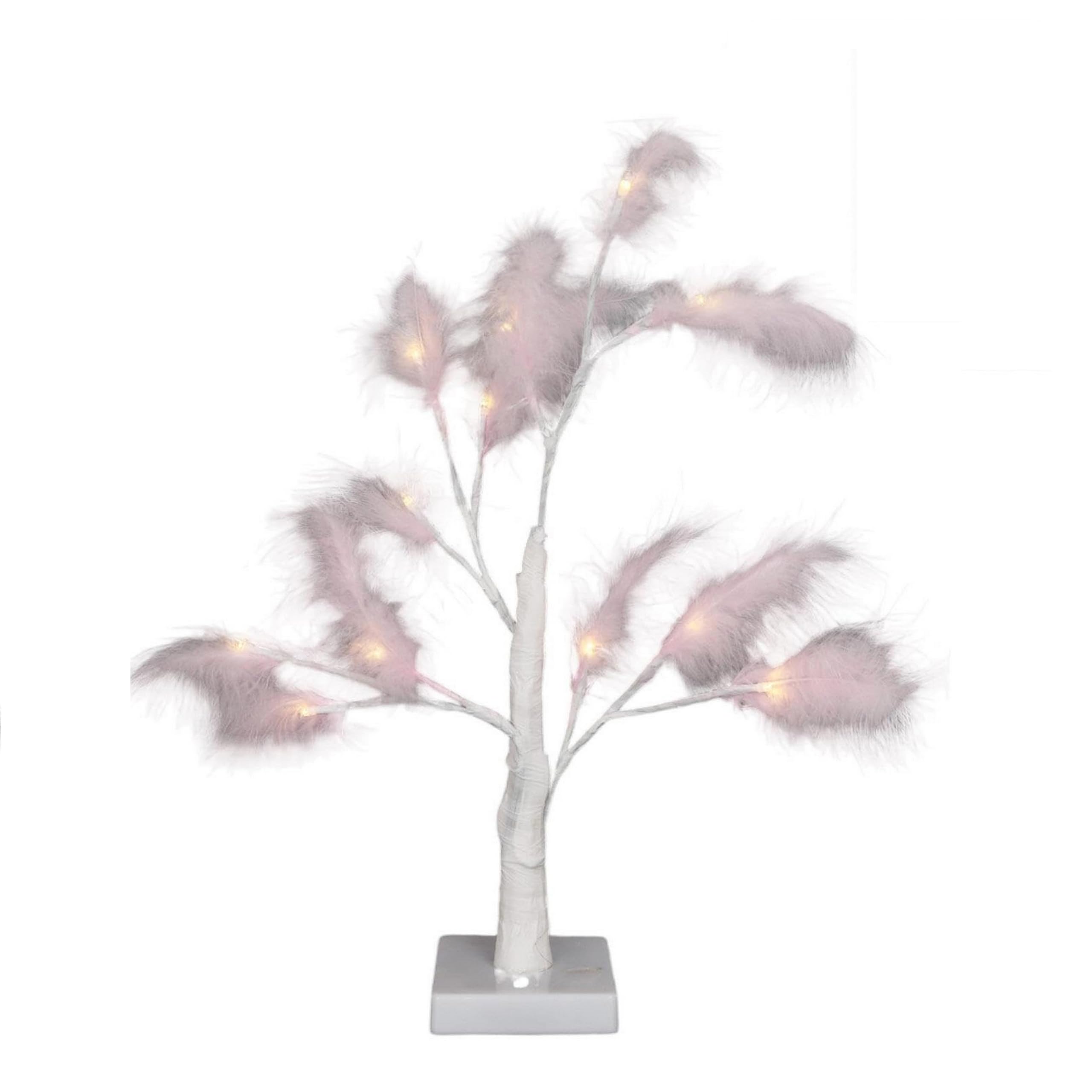 SHATCHI 55cm Light Pink Feather Tree Table Lamp Warm White LEDs Lighted Pampas Tree – Battery-Operated Decorative Night Light for Christmas, Home, Events, Holiday Decorations