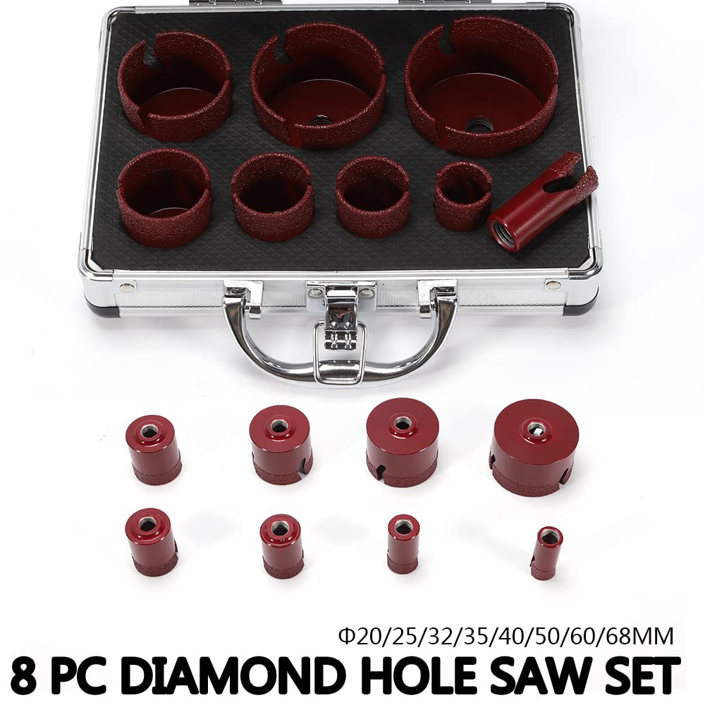 8 x M14 zestaw diamentowych wierteł wiertniczych 20-68 mm, gres, granit, do cięcia na mokro i sucho