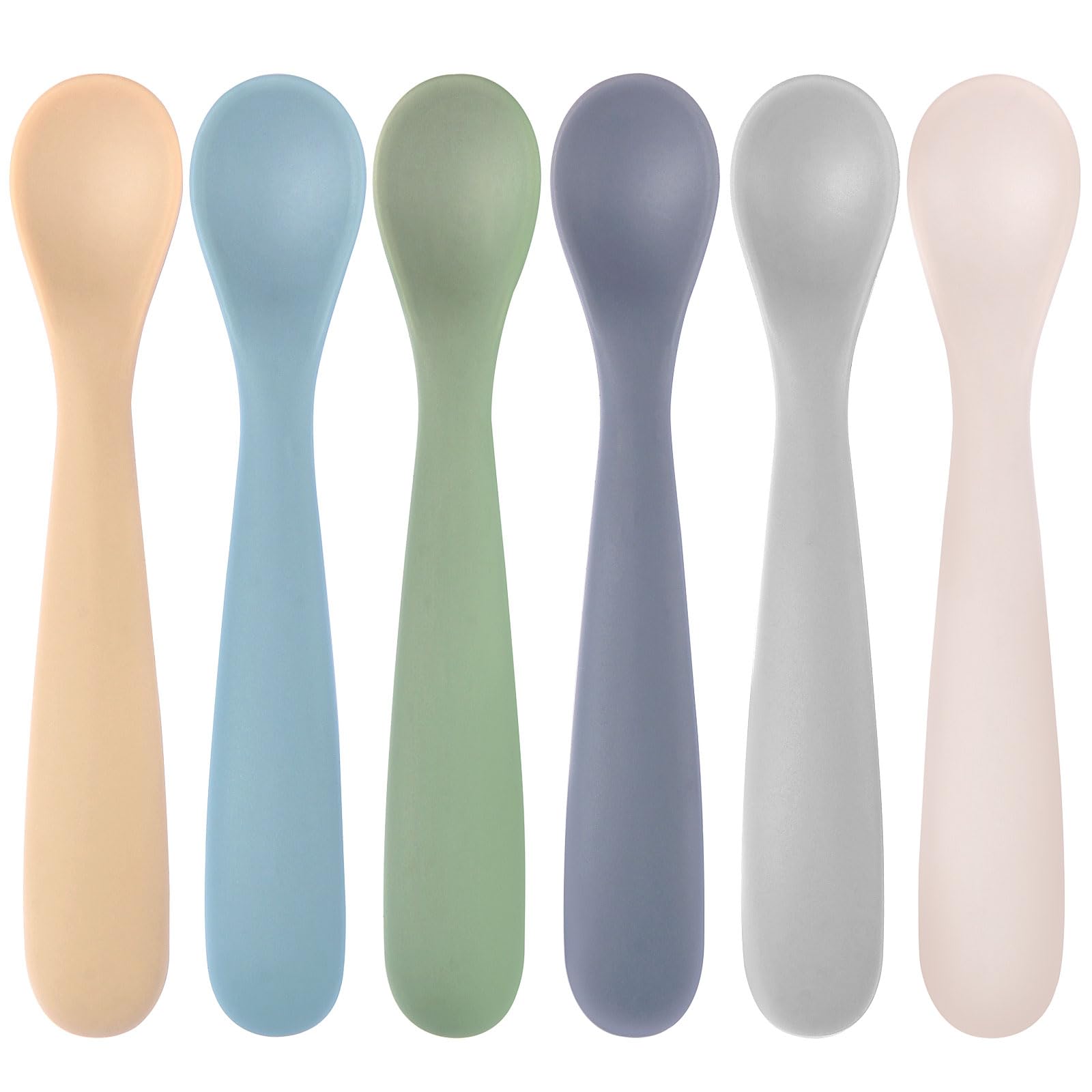Eascrozn 6 Pack Silicone Baby Spoons Self Feeding 6+ Months, BPA Free