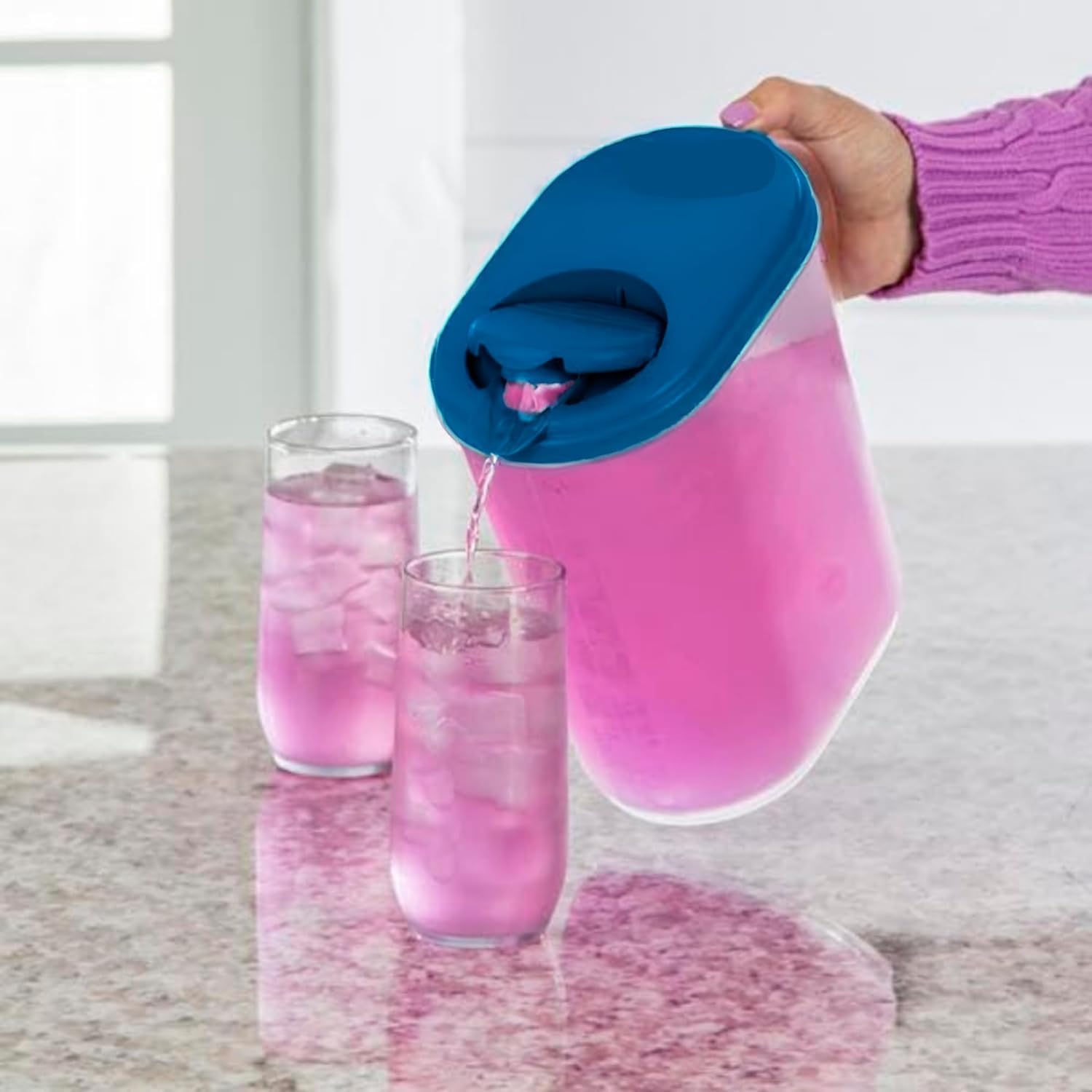 2-Pack Water Pitcher with Lid & Pivot Top Spout 1 Gallon Pitcher - Navy | Slim Design Fits Fridge Door - Freezer/Dishwasher Safe, BPA Free & Phthalate Free