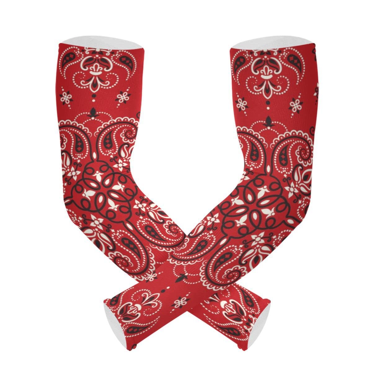 linqin Red Paisley Bandana Print UV Farm Defense Sun Protection Arm Sleeves Compression Cooling Sleeve Cover