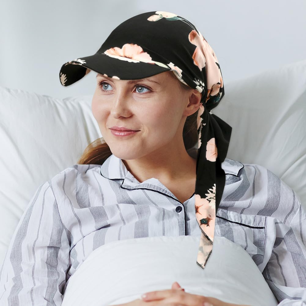 Bandana da donna con visiera parasole e sciarpa pre-legata, turbante per chemio, 4 pezzi