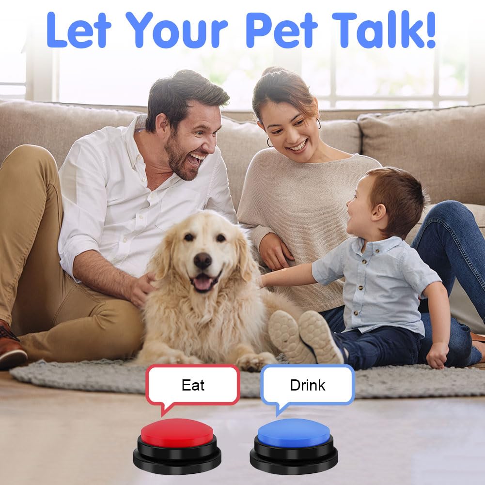 Buzzer Enregistrable Lot de 2, Boutons parlants, Bouton Enregistreur Buzzer Sonore avec Enregistrement de 30 Secondes, Bouton Communication pour Animaux