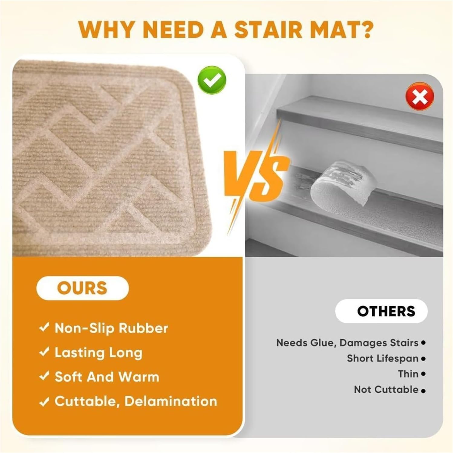 Stair Treads Slip Carpet 1pc Trendy 8x30 Inch Stair Treads Non-Slip Backing Mats Reusable Noise Reduction Runner for Most Steps(Light Grey)