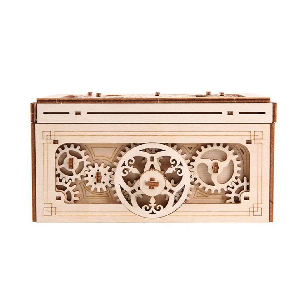 Caja de música de madera modelo 3D con engranajes mecánicos y cofre para joyería artesanal