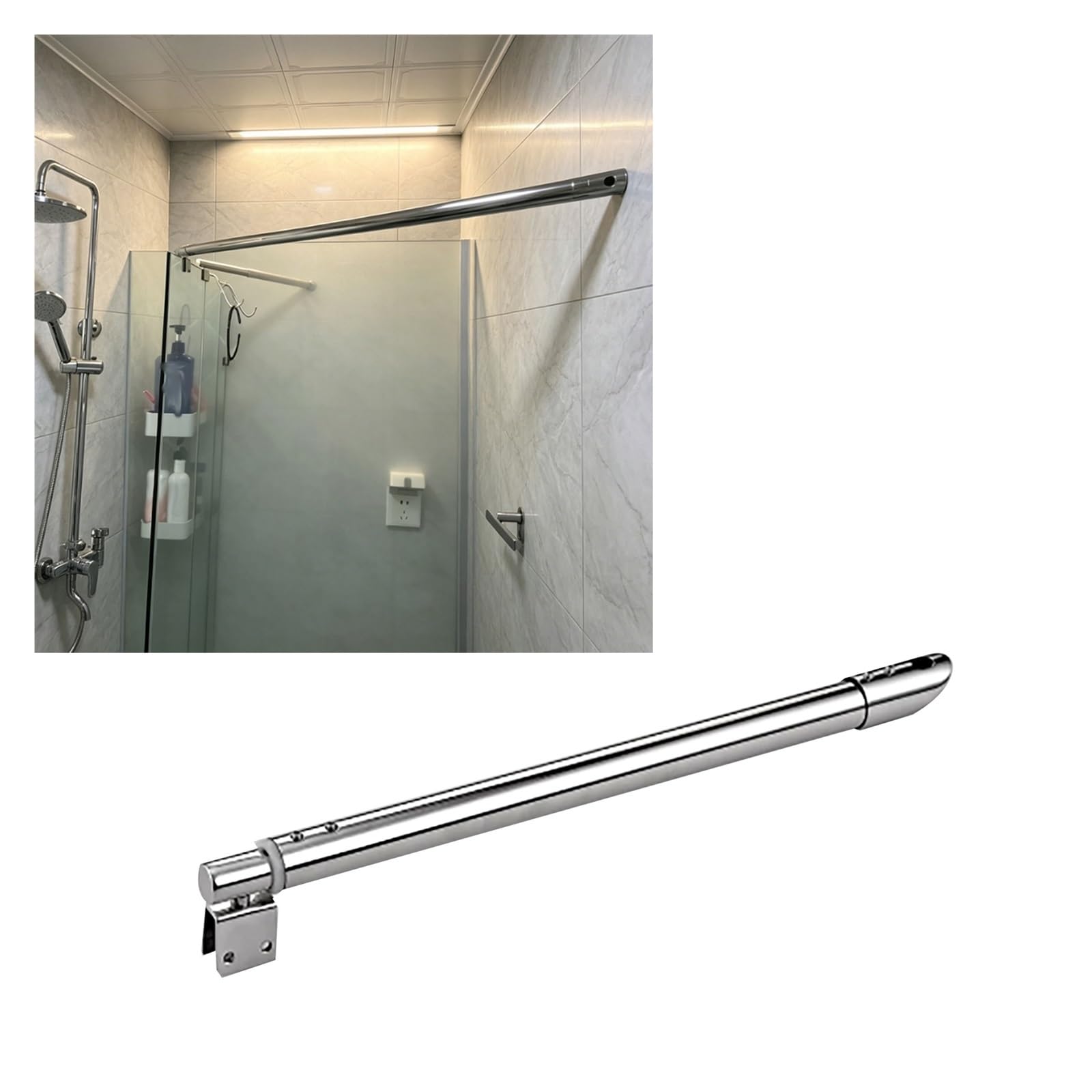 CHZDPP Support Bar Stabilizer for Frameless Shower Enclosure, Glass Support Rod with 2.5 cm/1 in Tube, Shower Screen Secure Pole for Stop Glass Sway(Style C,300–500mm/11.8–19.7in)