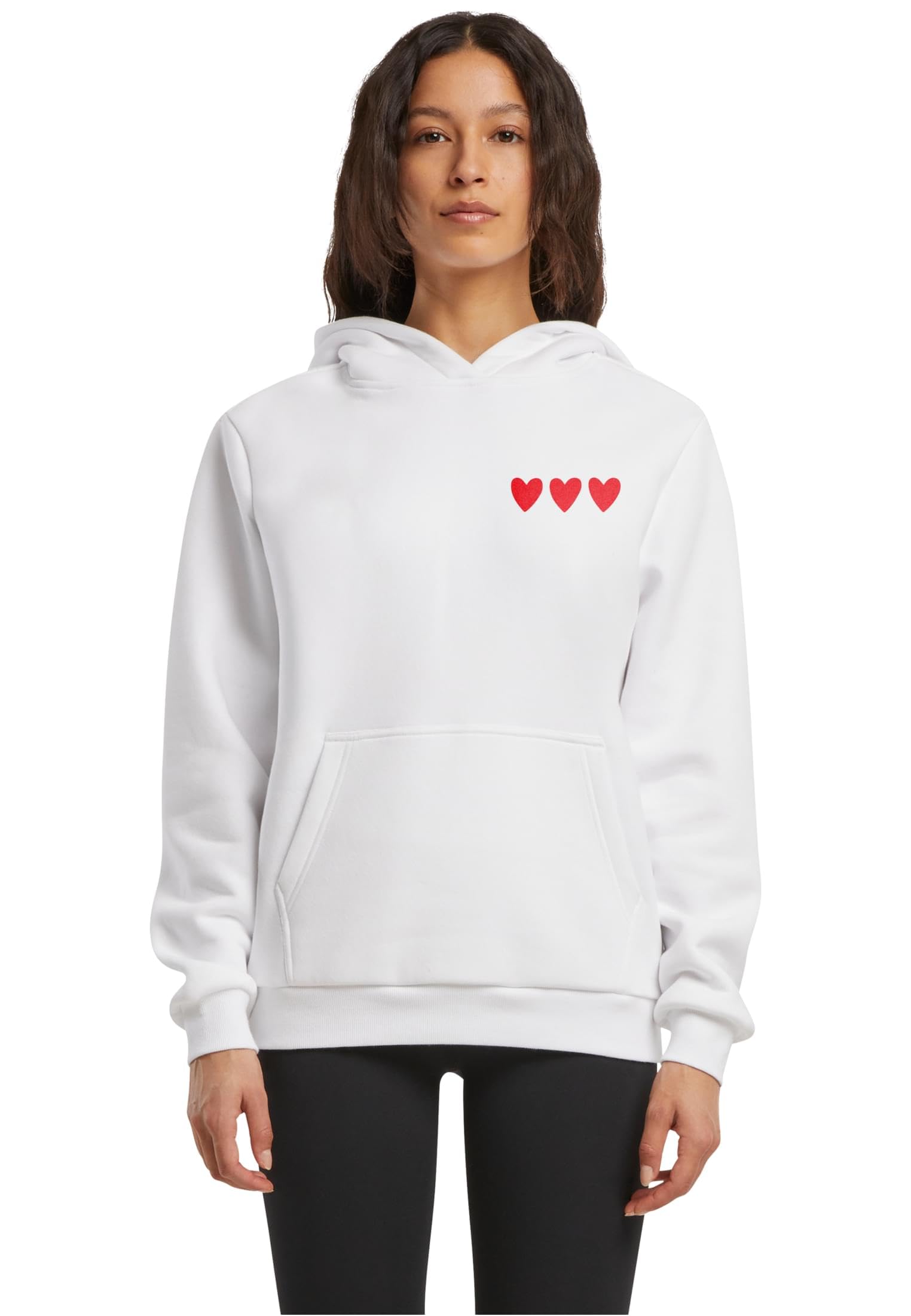 Miss Tee damska bluza z kapturem Amour Toujours Heart Fluffy Hoody – bluza z kapturem o luźnym kroju z miękkim polarem wewnątrz, kieszenią typu kangur, logo w kształcie serca i dużym nadrukiem z tyłu