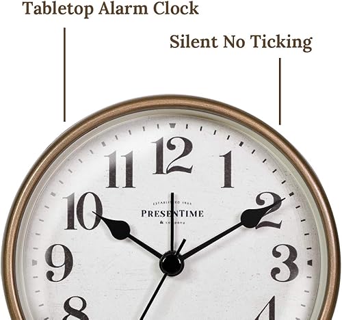 Miniatura 3 de PresenTime & Co - Reloj despertador de mesa vintage de 4 pulgadas, reloj de escritorio y estante, silencioso sin ticks, roble gris rústico y acabado