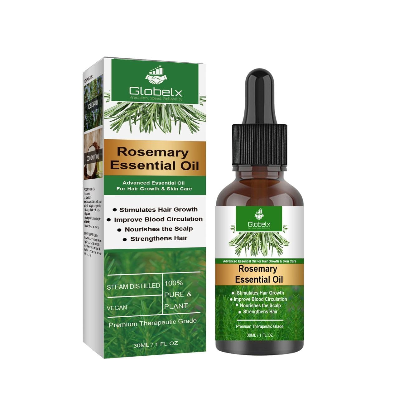 Rosemary Scalp & Hair Oil with Castor & Coconut Oil – Lightweight Nourishing & Strengthening Hair Care for Dry, Damaged & Thinning Looking Hair – Non-Greasy Essential Oil Blend for Women & Men, 30ml