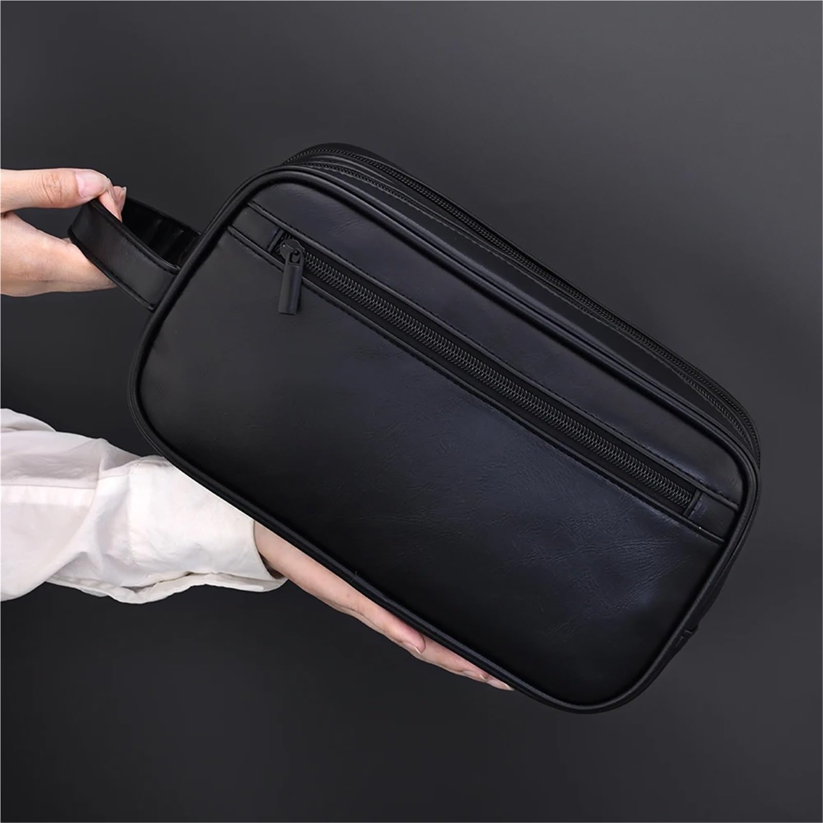 Neceser De Viaje Neceser de Doble Capa for Hombre, Organizador de Lavado de Viaje de Cuero PU, Bolsa de cosméticos de Afeitado Resistente al Agua, Almacenamiento para Viajes(Coffee)
