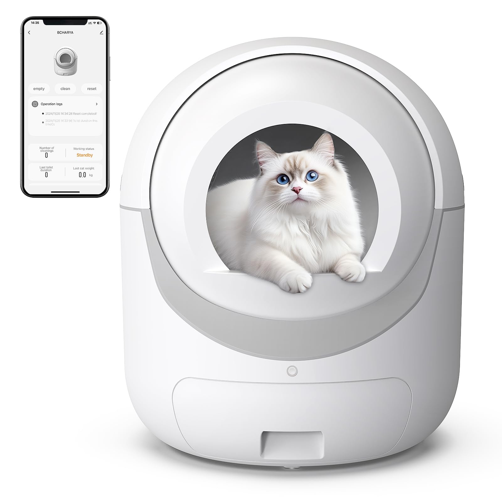 Self Cleaning Litter Box, Automatic Litter Box with APP Control Odor Removal Safety Protection Large Capacity for Multiple Cats, with Garbage Bags