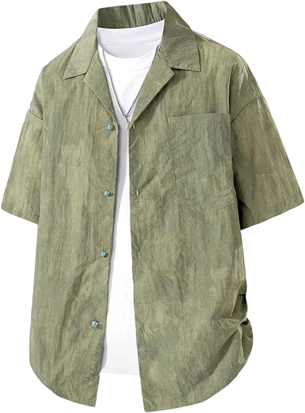 Men's Lightweight Fishing Plus Size Cargo Shirt Short Sleeve Button Business Work Top with Pockets
