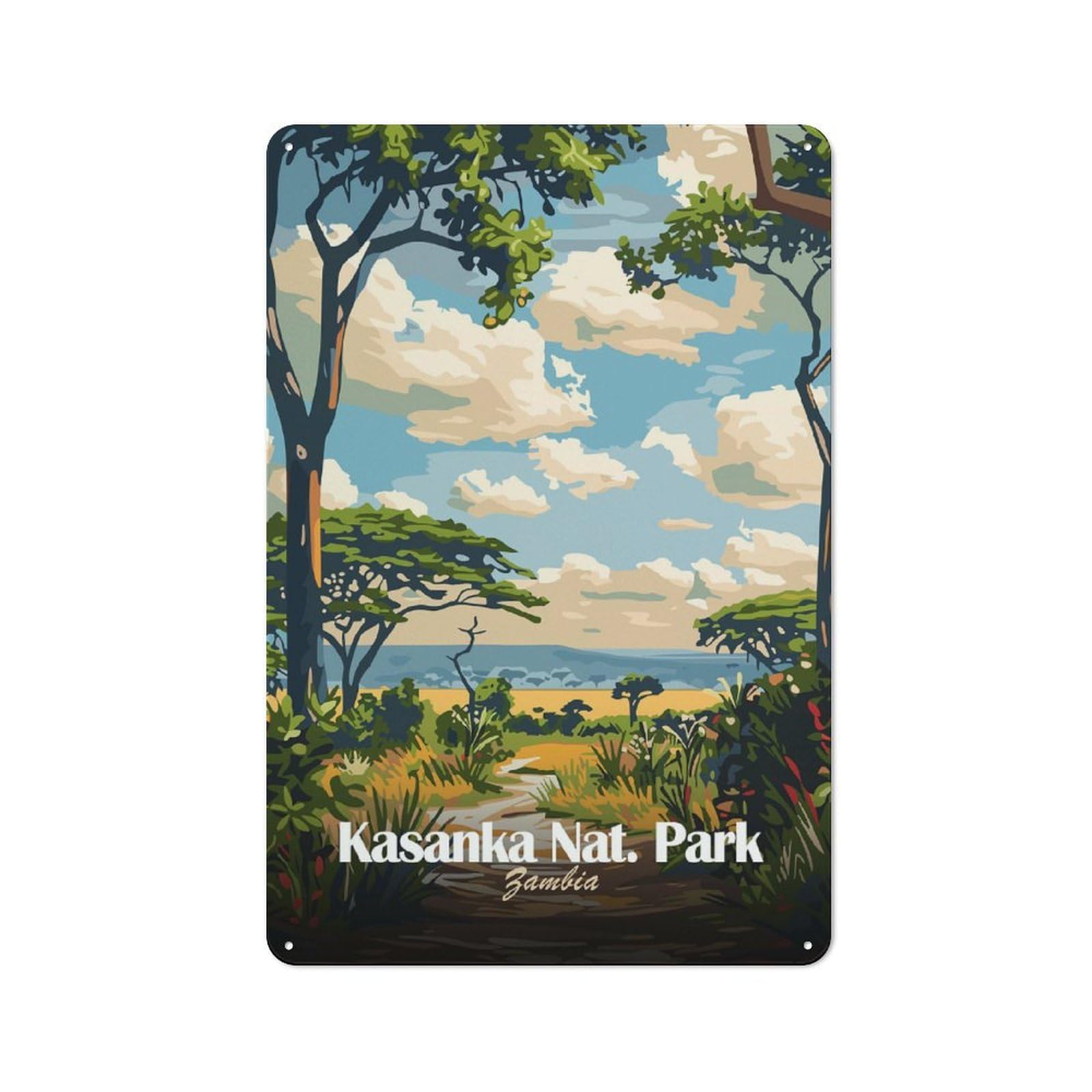 Junmoney Style Tin Wall Plaque 30X20cm With Kasanka National Park, Zambia Illustration For Man Cave Or Games Room, A Christmas Gift For Leisure-Room Decor Enthusiasts