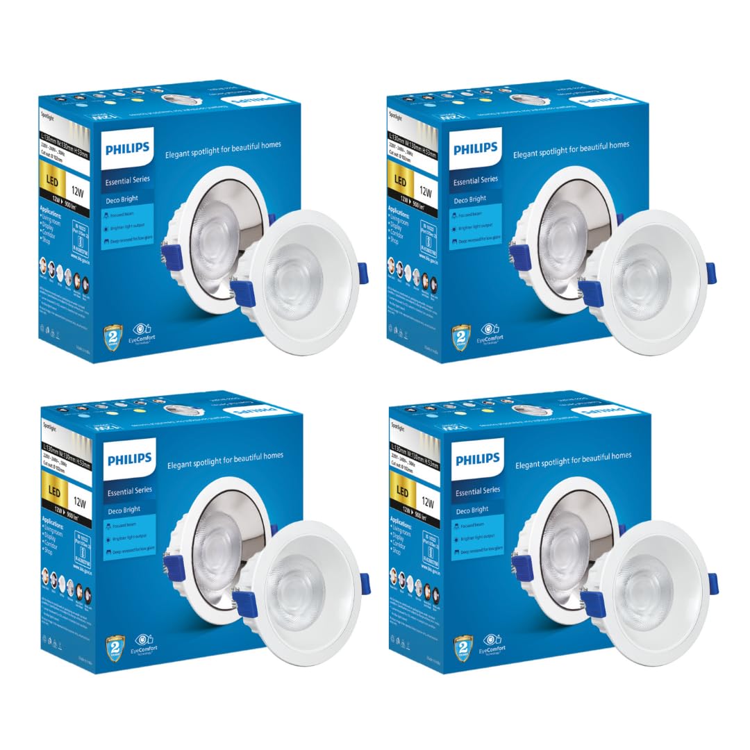 Philips 12 Watt White Reflector LED Ceiling COB Round Spot Light with Focused Beam | Cut Out: 102mm | Natural White, Pack of 4 (Deco Bright)-image-24