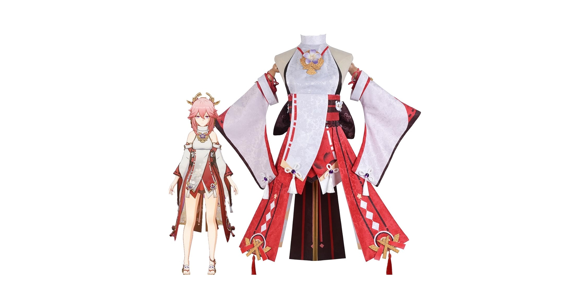 原神　八重神子　コスプレ衣装フルセット 1回着用】原神 八重神子 コスプレ フルセット ウィッグ