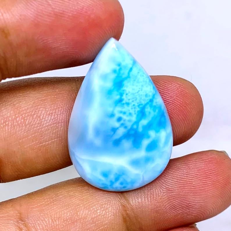 Larimar naturel en poire 30x20mm d'exception pour joaillerie