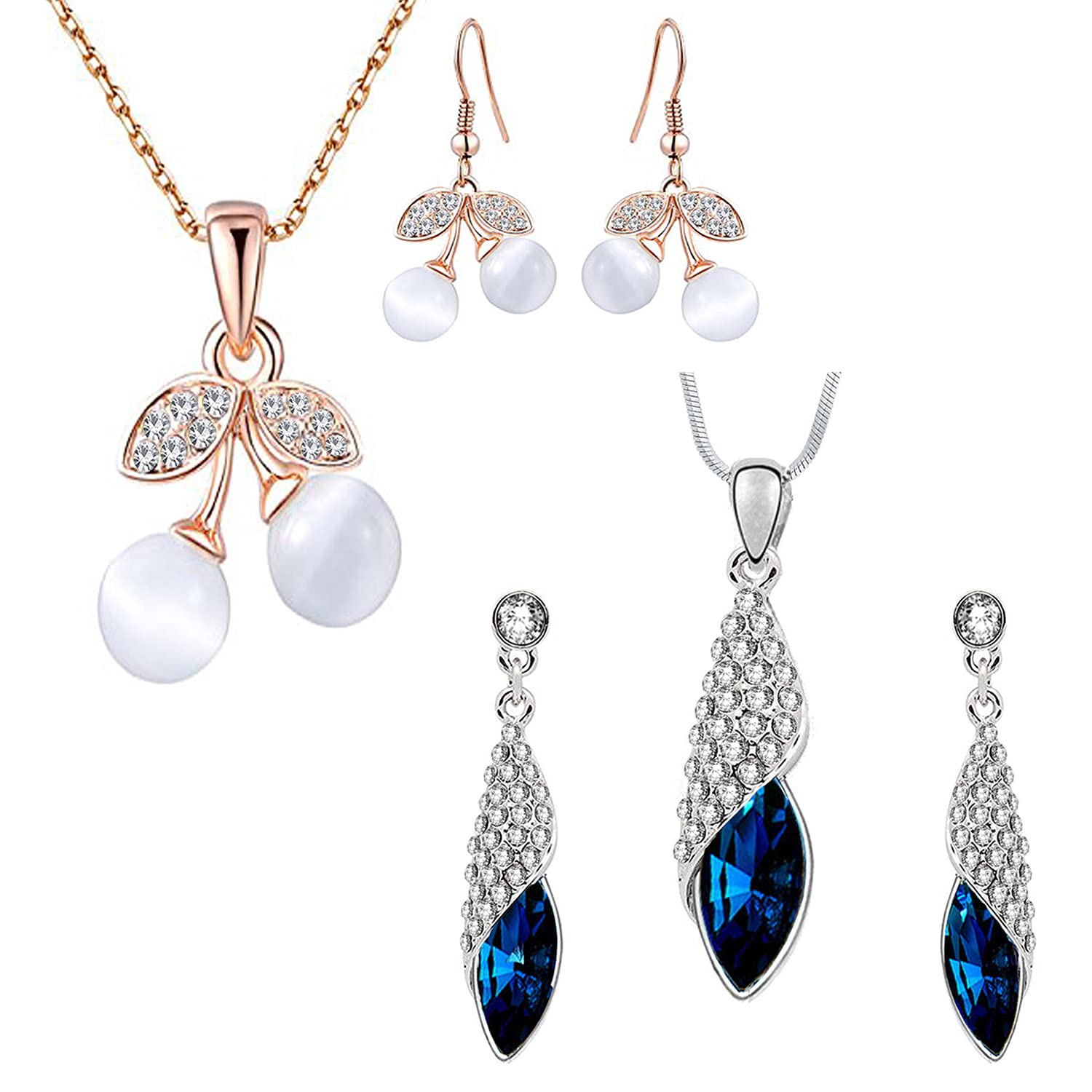 Okos Crystal Jewellery Combo Of 2 Rhodium And Rose Gold Plated Cherry And Cone Shape Alloy Pendant Necklace Set Studded With Multi Color (Blue;White) Crystal Stones For Girls And Women CO1000386 (B0948ZNHWN) Amazon Price History, Amazon Price Tracker