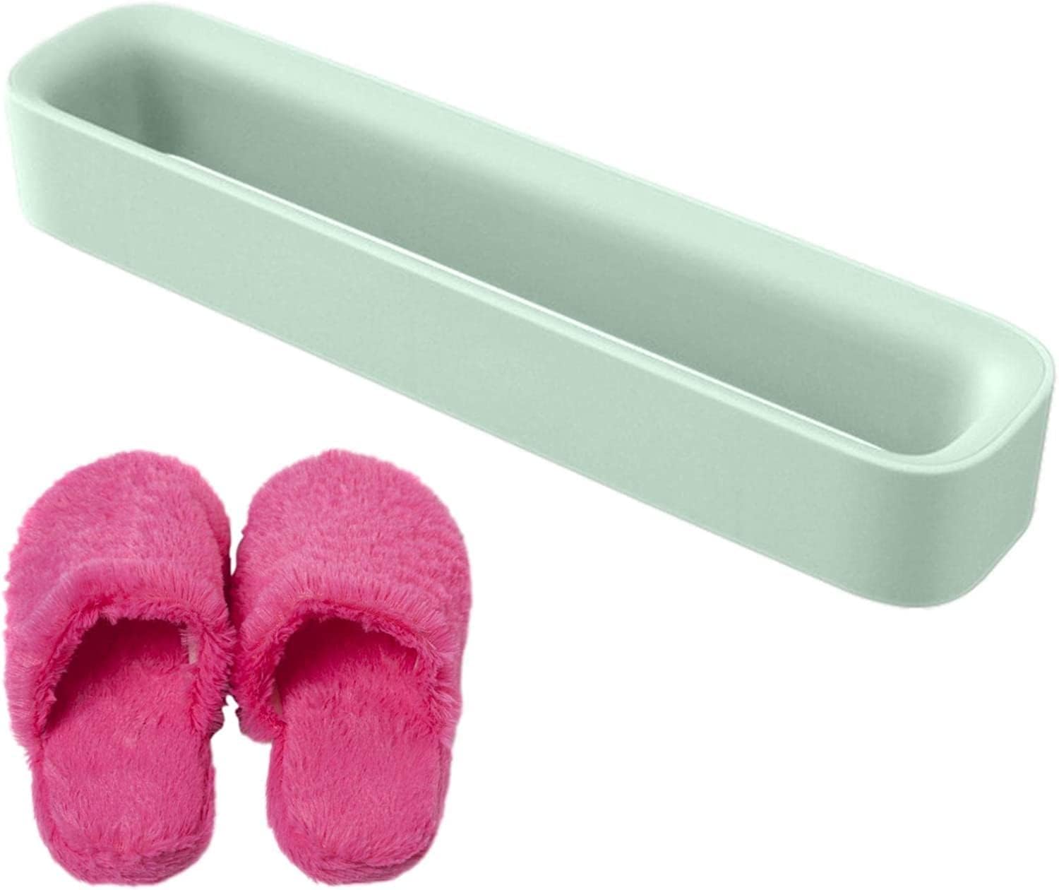 Two Wall-Mounted Slipper Racks, Bathroom Space Saving Water Storage Rack, Non-Perforated Adhesive Storage Rack(Green)