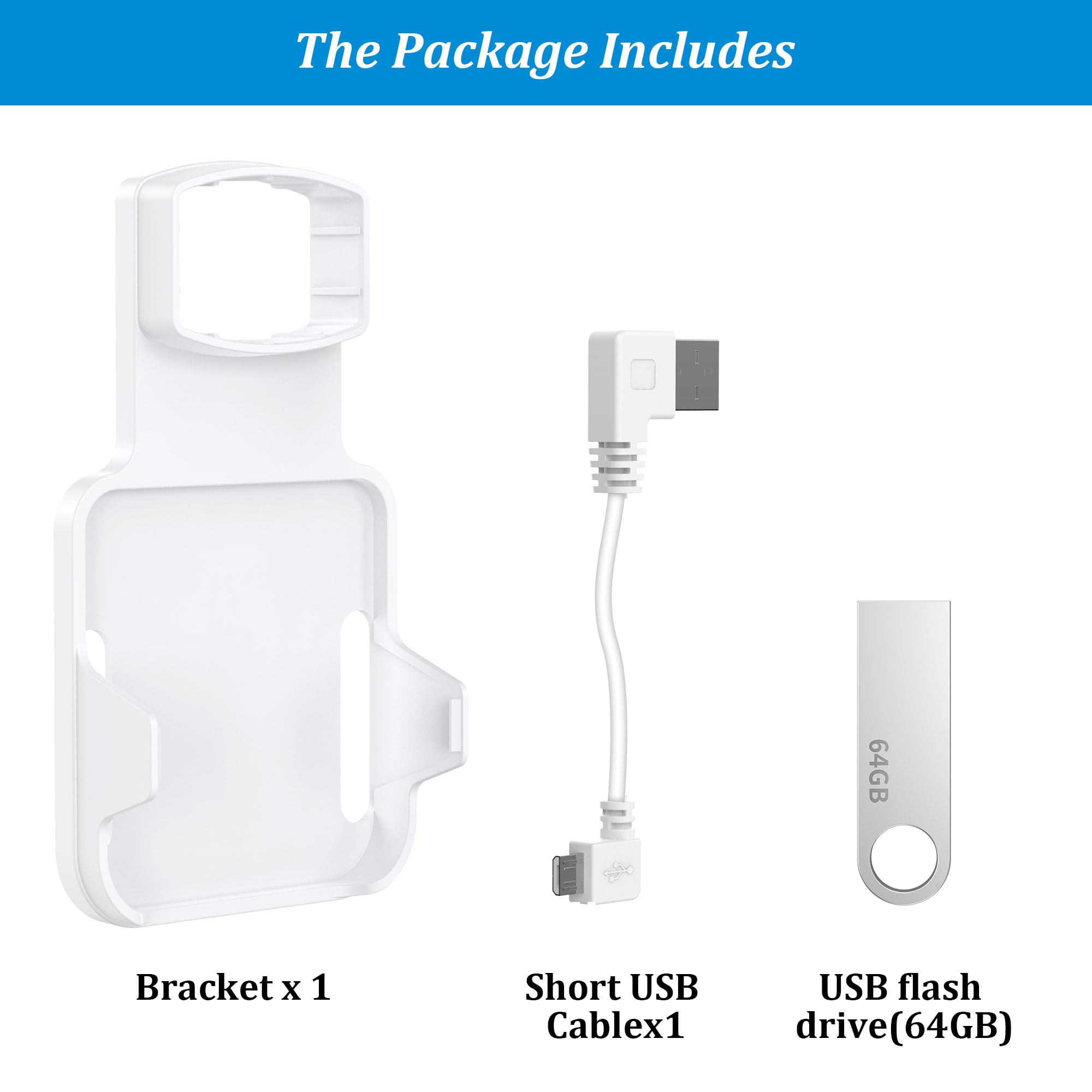 PlusAcc USB 64GB y Soporte de Pared para Blink Sync Module 2 - Base para Enchufe con Almacenamiento Local Blink, Cable Corto (Blanco)