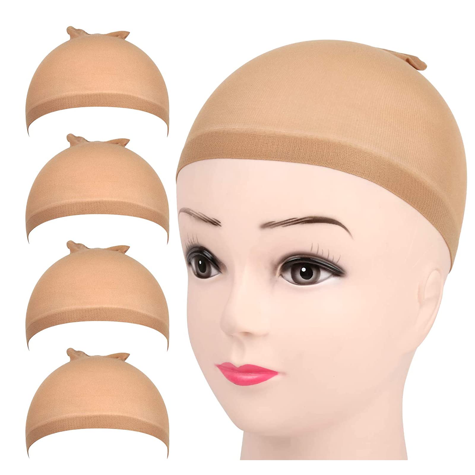 Wig Caps, 4 Pcs Stretchy Nylon Wig Caps Stocking Caps For Wigs Wig Caps For Wigs Women (Flesh Color)