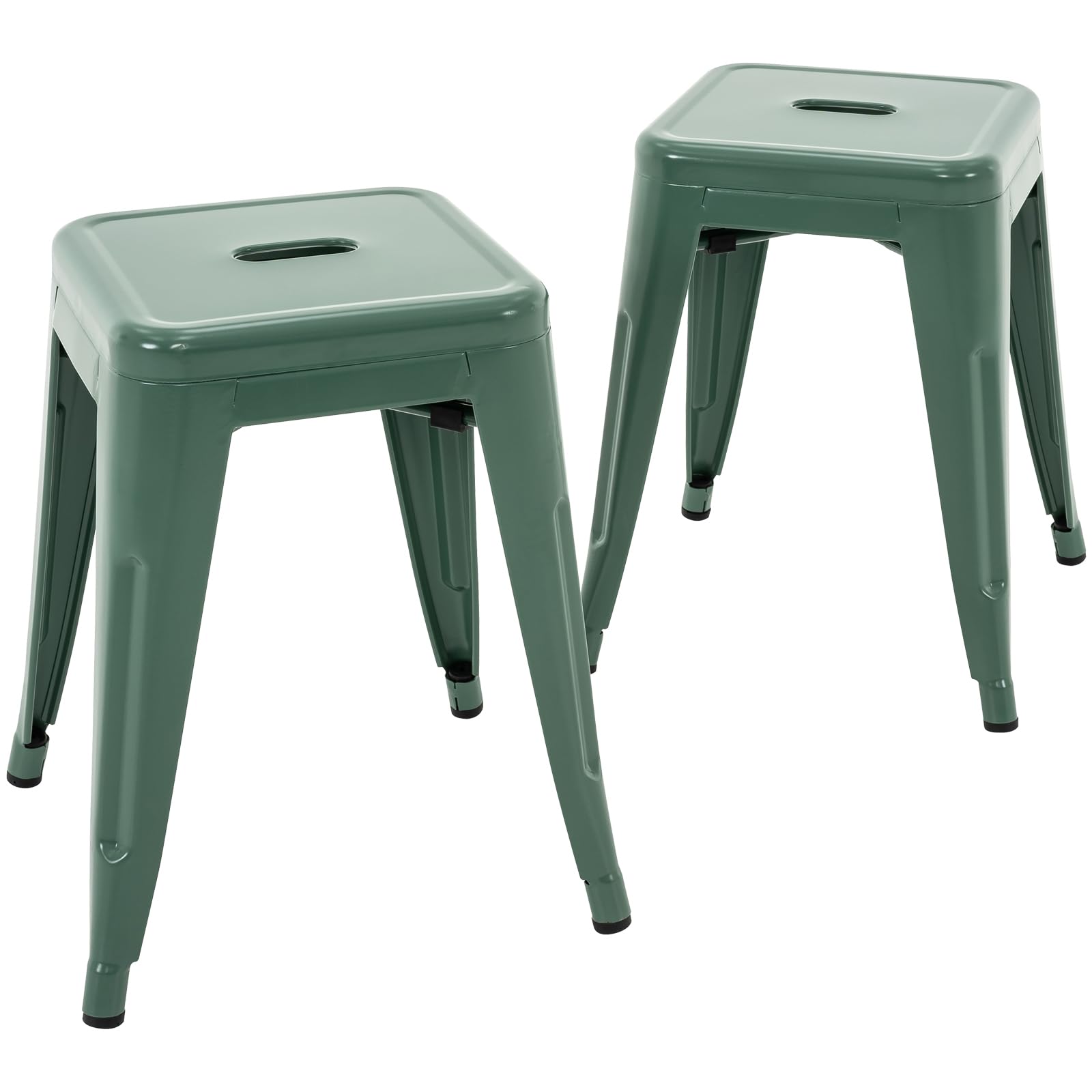 18 Inch Metal Stools Set of 2, Stackable for Indoor Outdoor, Dark Green
