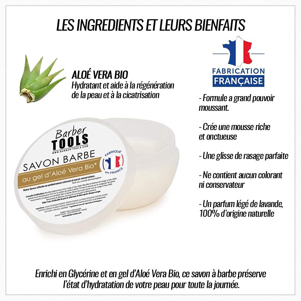 Kit de Rasage Rasoir de Sécurité + 5 Lames + Blaireau + Savon 150ml + Pierre d'Alun BARBER TOOLS