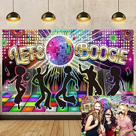 Disco Backdrop Banner Disco Party Decorations 70's 80's 90's Disco Hot Dancers Theme Background, Let's Glow Crazy Shining Neon Night Retro Birthday Party Supplies Photo Booth Props (6x4FT) Cover