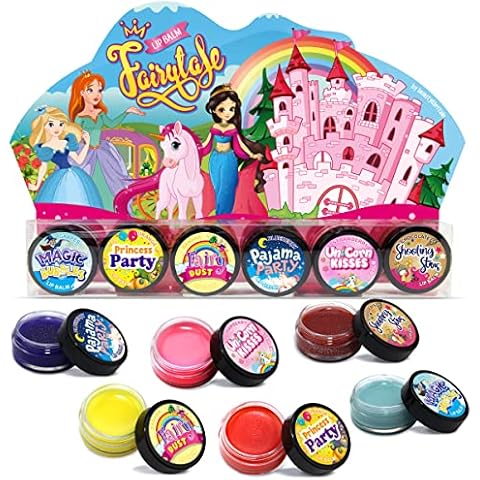 Beauty4Britain Set of 6 Kids Lip Balm with Glitter Princess Shinning Non-Colour Nourishing Fruity & Chocolate Scented Girls Lip Balm Set Cover