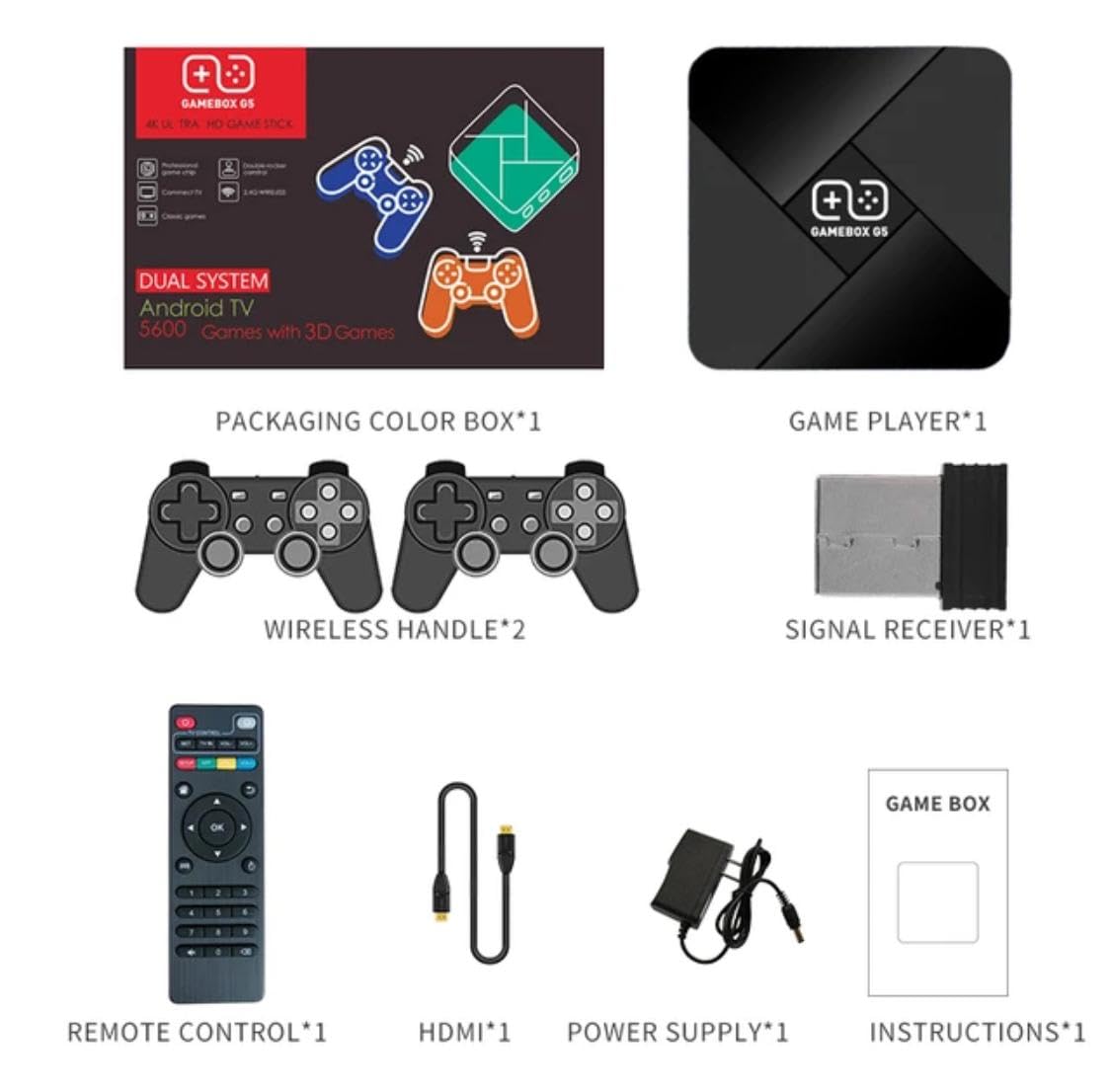 Generic Gaming Console Box G5 WiFi 4K HD Super Console X - 20+ Emulators, 5600+ Games, Retro TV Box for CPS, GB, GBA, GBC, MD, SFC, FC, N64, PS1, PSP, Atari | Includes Wireless Gamepad Controller