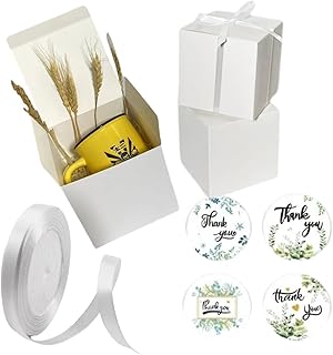 White Gift Boxes 15 Pack 5x5x5 IN Small Gift Boxes With Lids for Birthday Party Gift Boxes, Bridesmaid Proposal Gift,Christmas Gift Boxes,Graduation, Holiday, With 15 Thank You Stickers ,With 66 FT Ribbon (5x5x5 IN, White) …