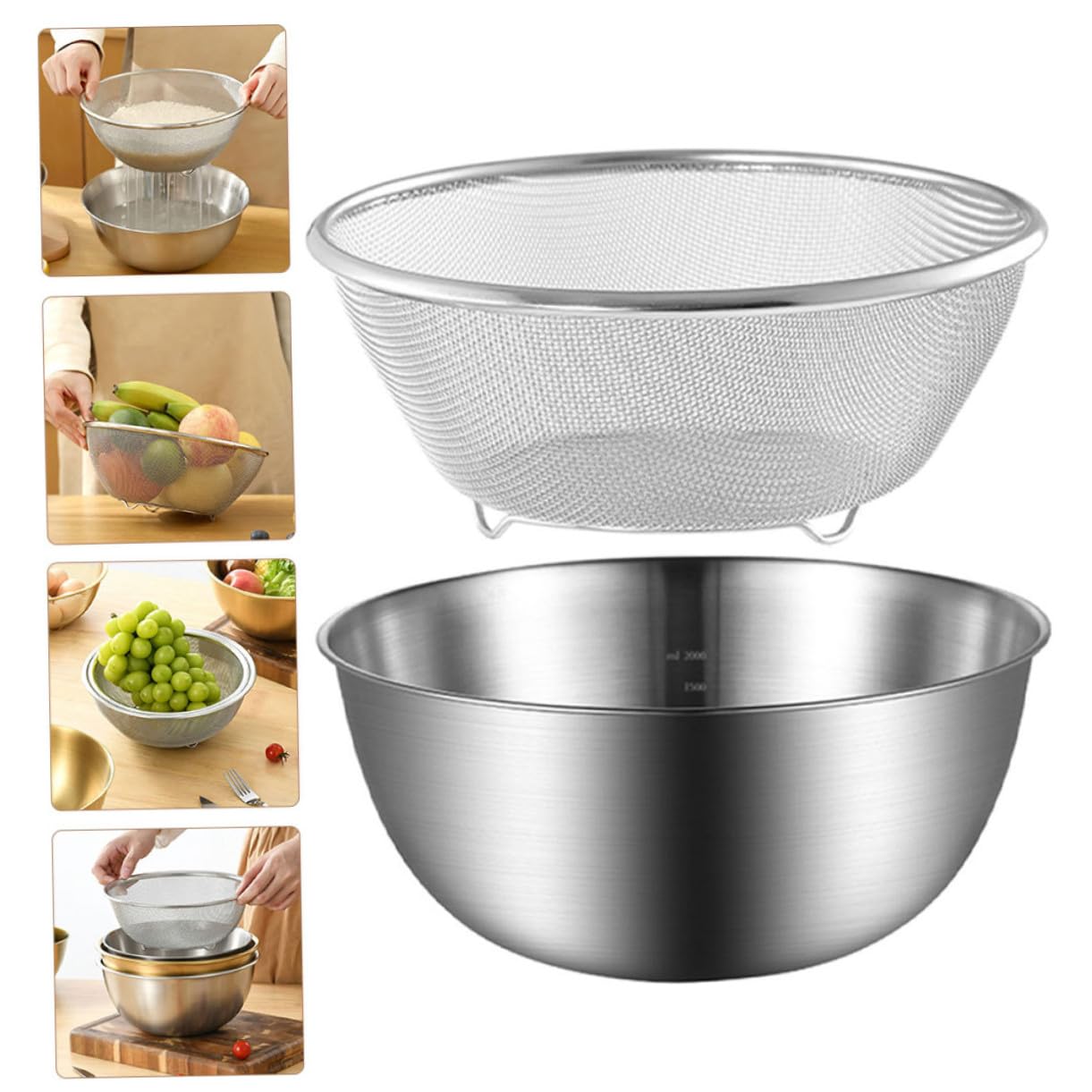 Acero Colador Arroz Juego Inoxidable, de 2 de Piezas para Cocina