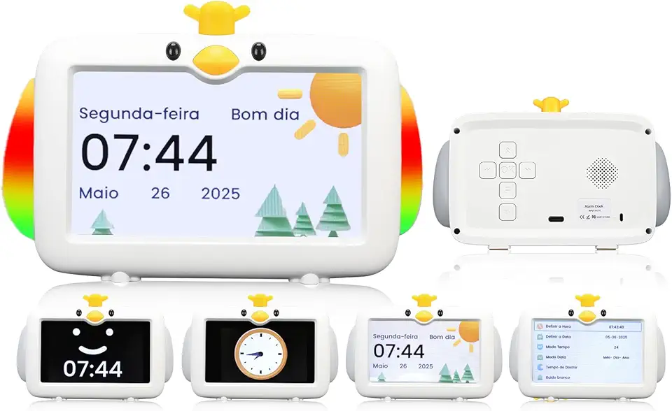Bateria Não Incluída, com Três Cores de Luz, Alarme Despertador, Despertador Inteligente, 4 Temas de Exibição, com Ruído Branco, Relógio de Ruído Branco