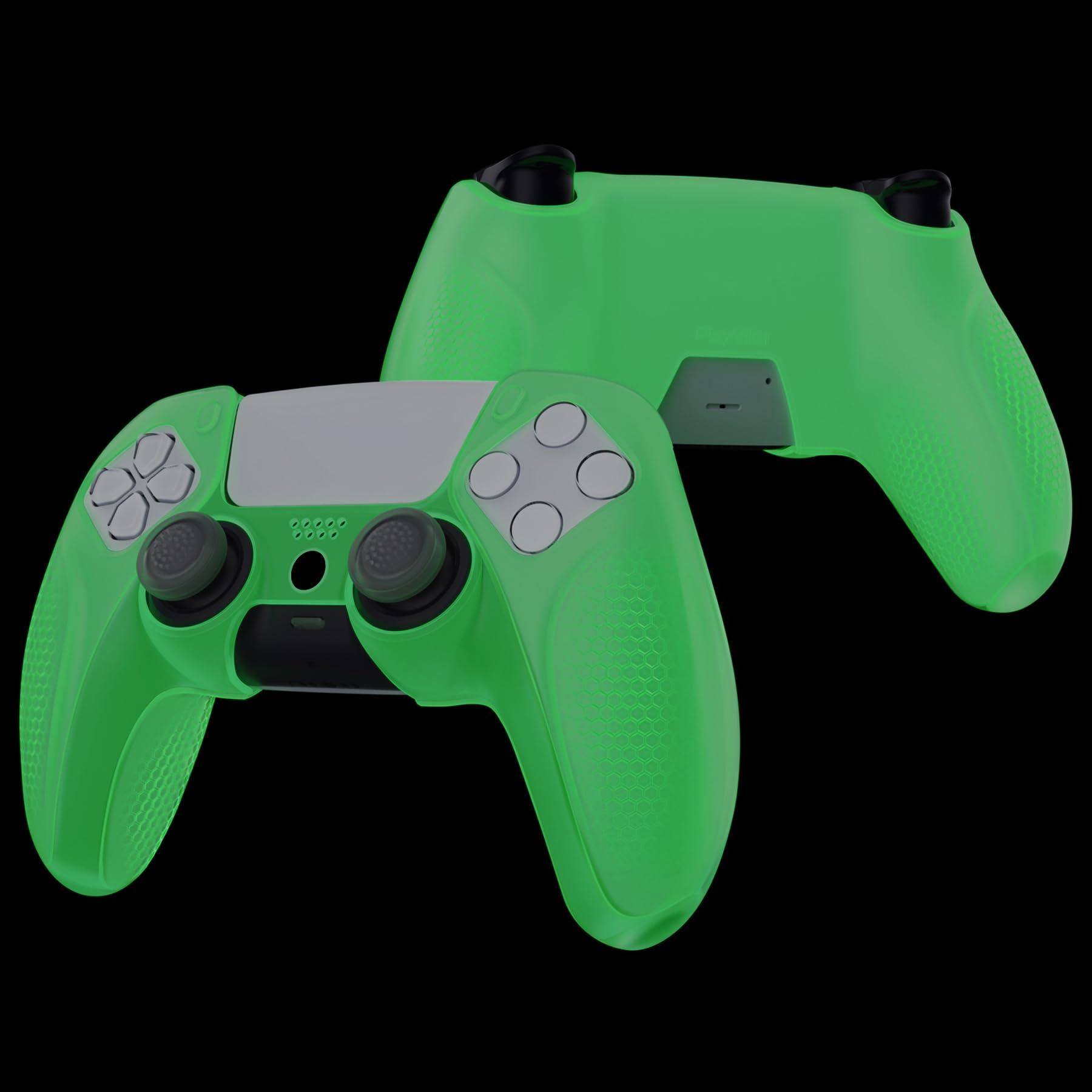 PlayVital Ergonomiczny Miękkie Gumowe Etui do ps5 Controller,Antypoślizgowa Silikonowa Ochraniacz z Nakładkami Joysticka do ps5 Stacja Ładująca-Świecący w Ciemności Zielony(Edycja Ninja)