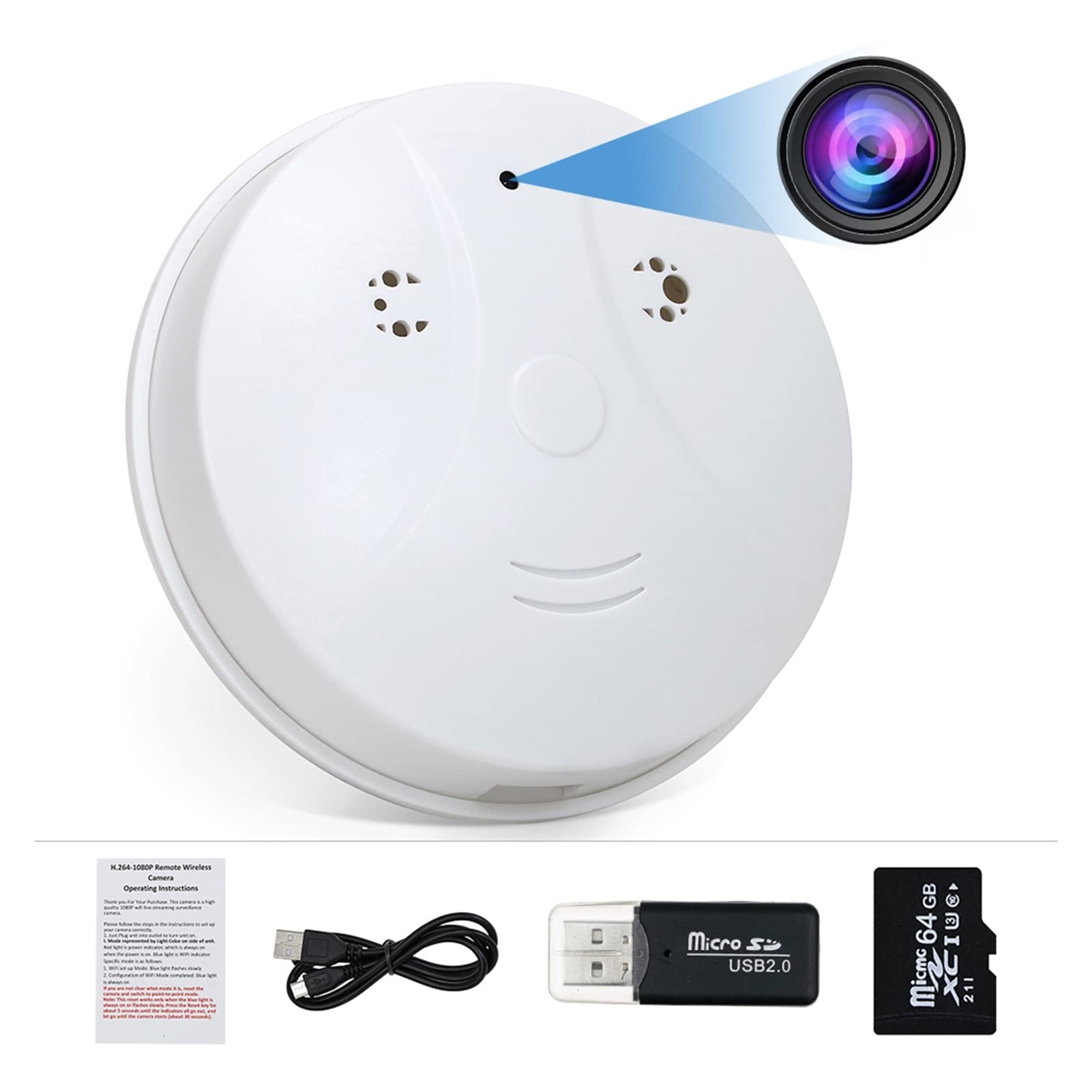 Detector de humo inalámbrico con alarma de humo HD WiFi Mini Camera Detector de humo Cámara Smart Security Security Security Recorder de video de audio por teléfono inteligente for la oficina en casa