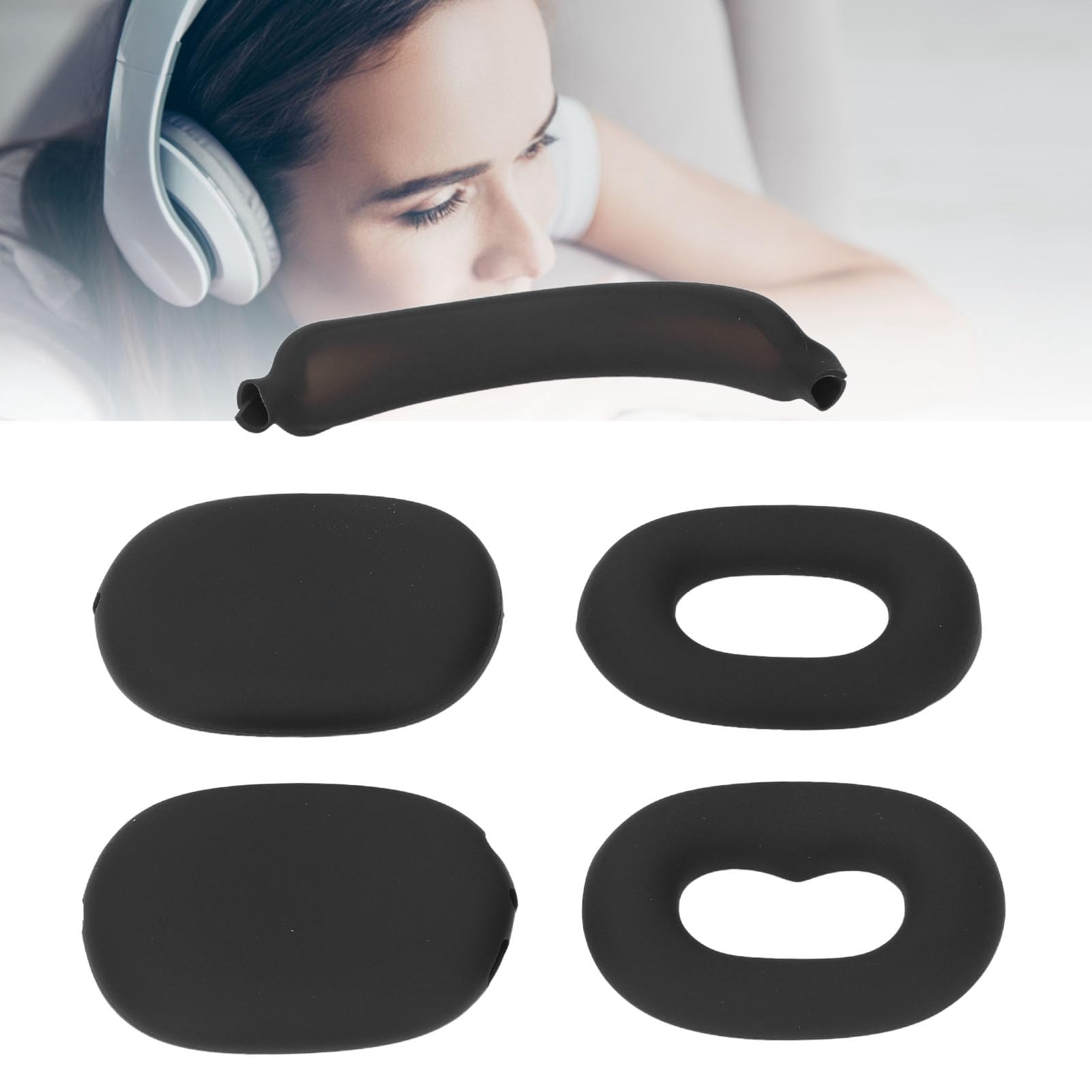 Étui pour écouteurs avec Cache-Oreillettes, étui de Voyage Rigide pour écouteurs, étui de Transport en EVA avec Poche en Filet pour Accessoires, Rangement de Protection Portable (Noire)