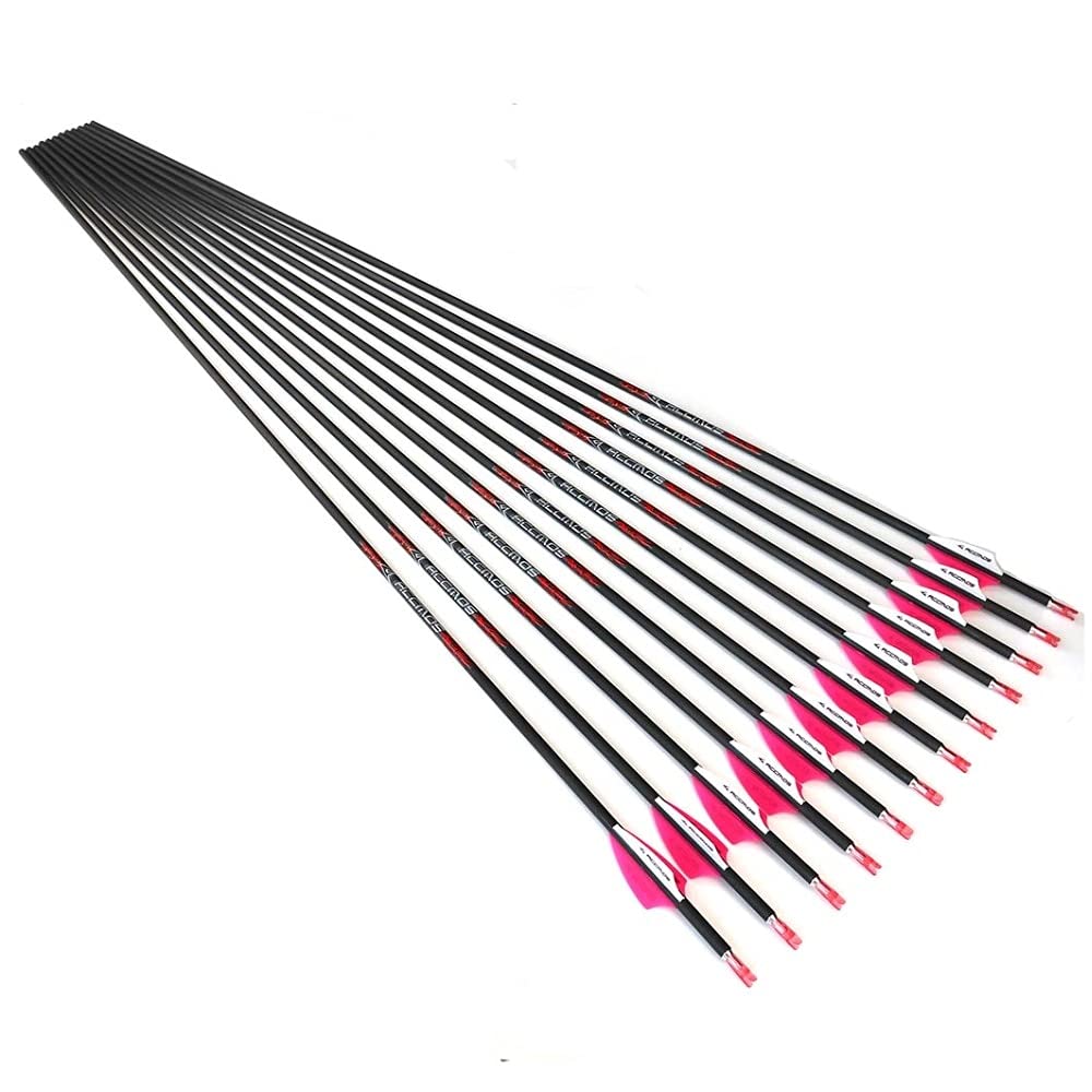Diamètre Intérieur 4.2mm .165" Longueur Personnalisée Flèche Carbone 22-32 Pouces Spine 1500 pour Entraînement Chasse avec Encoche Rotative pour Arc à Poulies et Arc Classique Adulte Jeunesse 12pcs