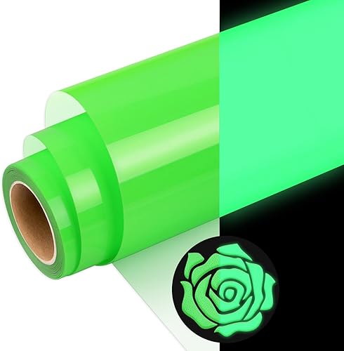 WRAPXPERT Vinilo de transferencia de calor 3D que brilla en la oscuridad, color verde, fluorescente, para planchar, para camisetas, fácil de cortar,
