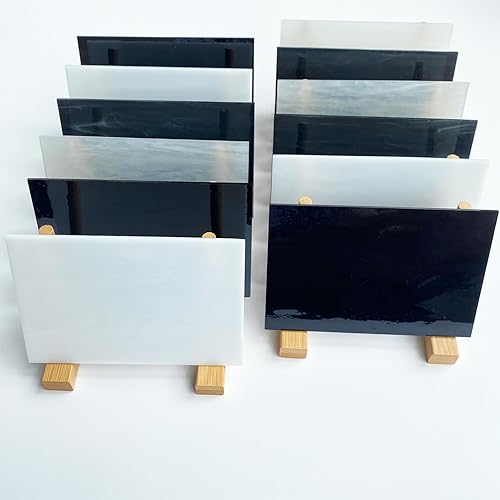 Miniatura 6 de ILLUCKAI Paquete Variado de 12 Hojas de Vidrio Manchado Blanco y Negro, Azulejos de Mosaico de Arte de 4 x 6 Pulgadas para Manualidades, Suministros