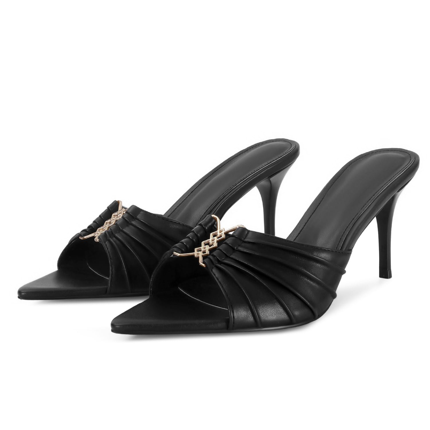 ZJGZF Ruched Kitten Heels for Women 3 Inch Pointed High Heels Sandals Peep Open Toe Slip on Stiletto Pumps Sexy Dressy Mules
