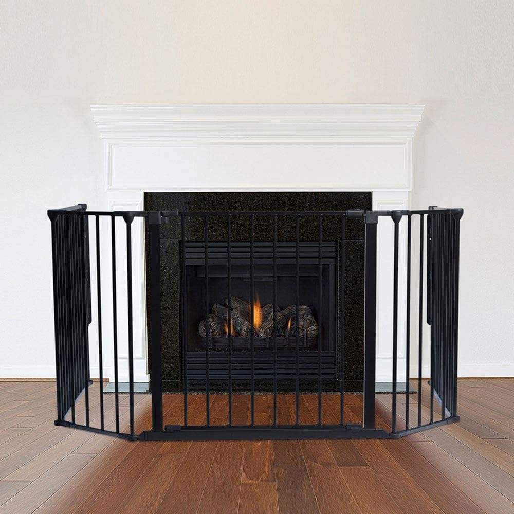 Safetots Multi Panel Fire Surround, 88cm Deep x 104cm Wide, Black, 70cm Tall, Child and Pet Fire Safety, Baby and Toddler Fire Guard, Safety Barrier for Fireplaces, Easy Installation