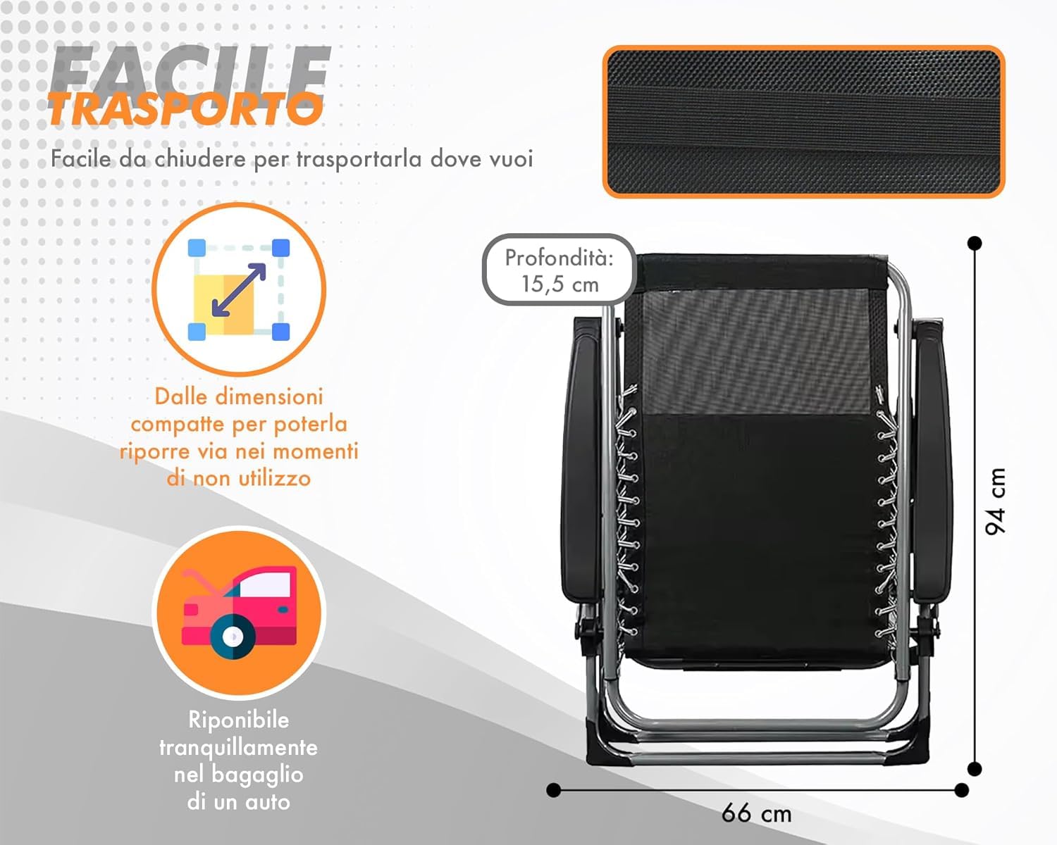 IlGruppone Sedia Sdraio 0 gravità Reclinabile Giardino Poltrona Pieghevole Relax Prendisole Lettino Cuscino Imbottito Portabicchiere Patio Campeggio Spiaggia con Poggiatesta Regolabile - Nera