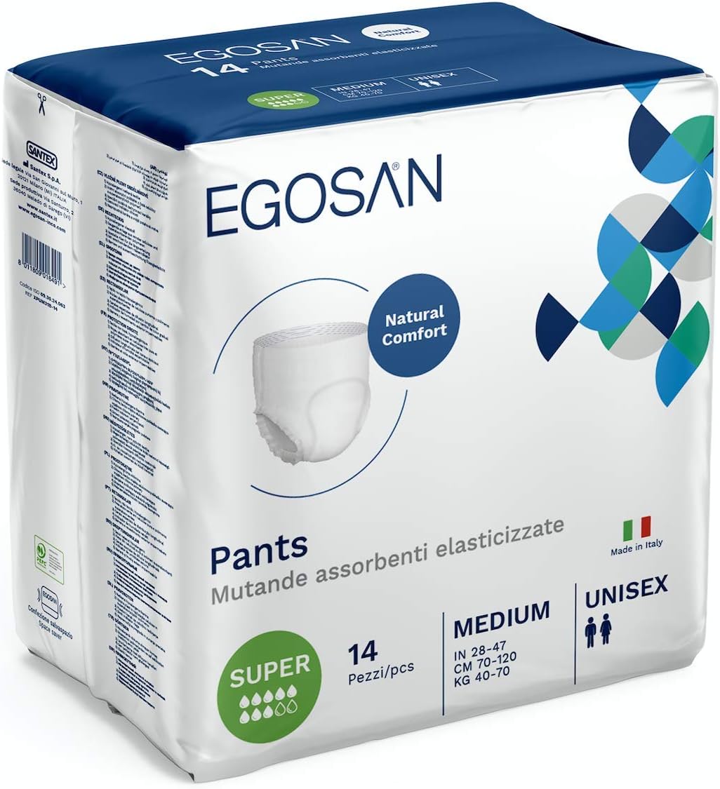 EGOSANSuper Incontinence Adult Pull Up Underwear with New Stretchable Waistband, Maximum Absorbency for Active Men and Women (Medium, 14-Count)