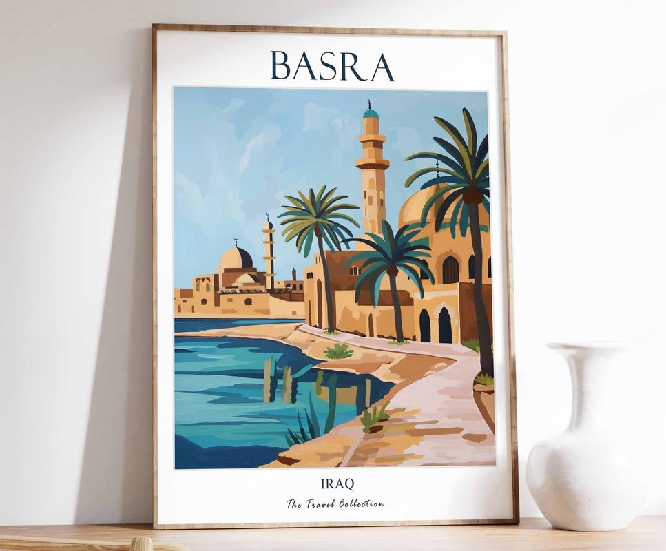 Basra travel poster Irak toile deco murale Moyen-Orient impression A0