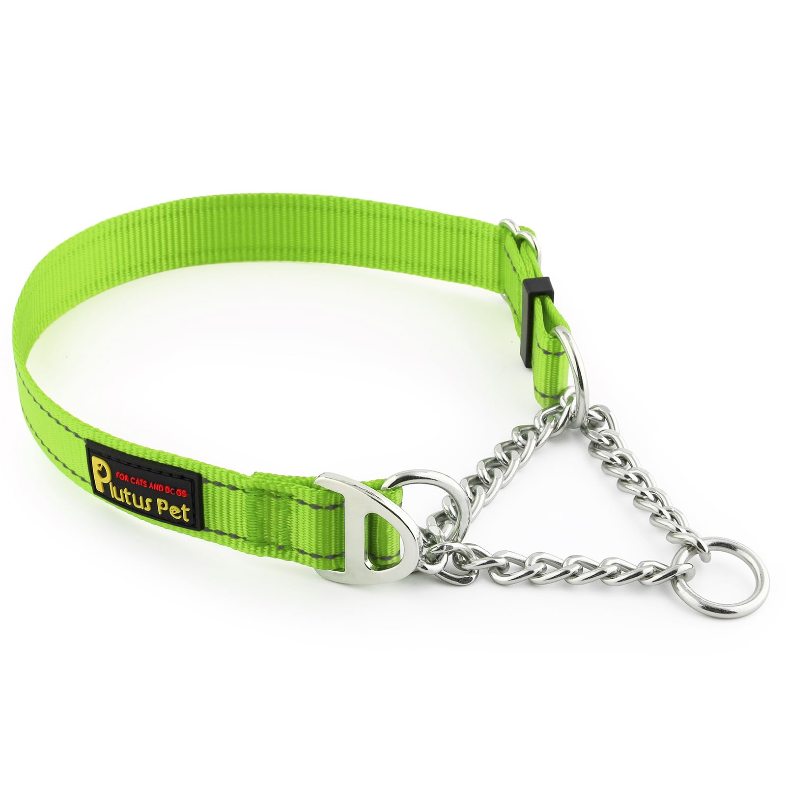 Plutus Pet Martingale Dog Collar with Stainless Steel Chain and Reflective Nylon, Adjustable No Pull Training Collar, for Small Medium, and Large Dogs