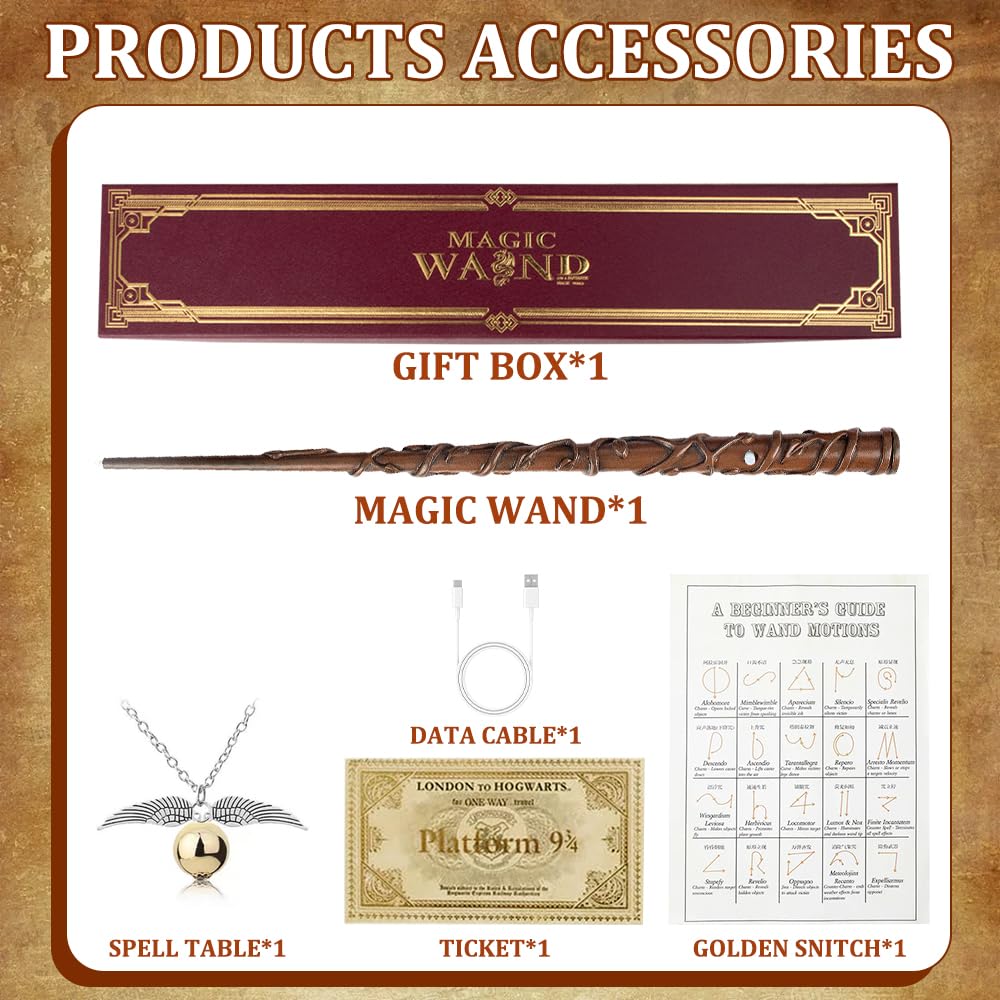 Baguette Magique Hermione Granger Lumineuse 37cm - Accessoire Cosplay Harry Potter Avec Lumière USB Et Coffret Cadeau