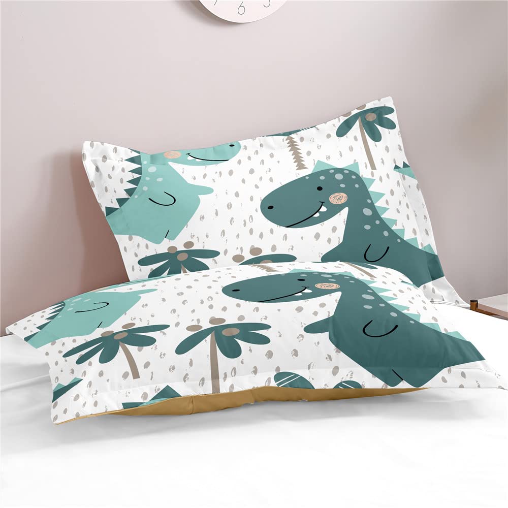 Morbuy-Shop Bettwäsche Kinder 155x220cm Kinderbettwäsche Jungen Dinosaur Bettbezug Weiß Blau Muster 3 teilig Bettwäsche mit 2 Kissenbezug 50x75cm