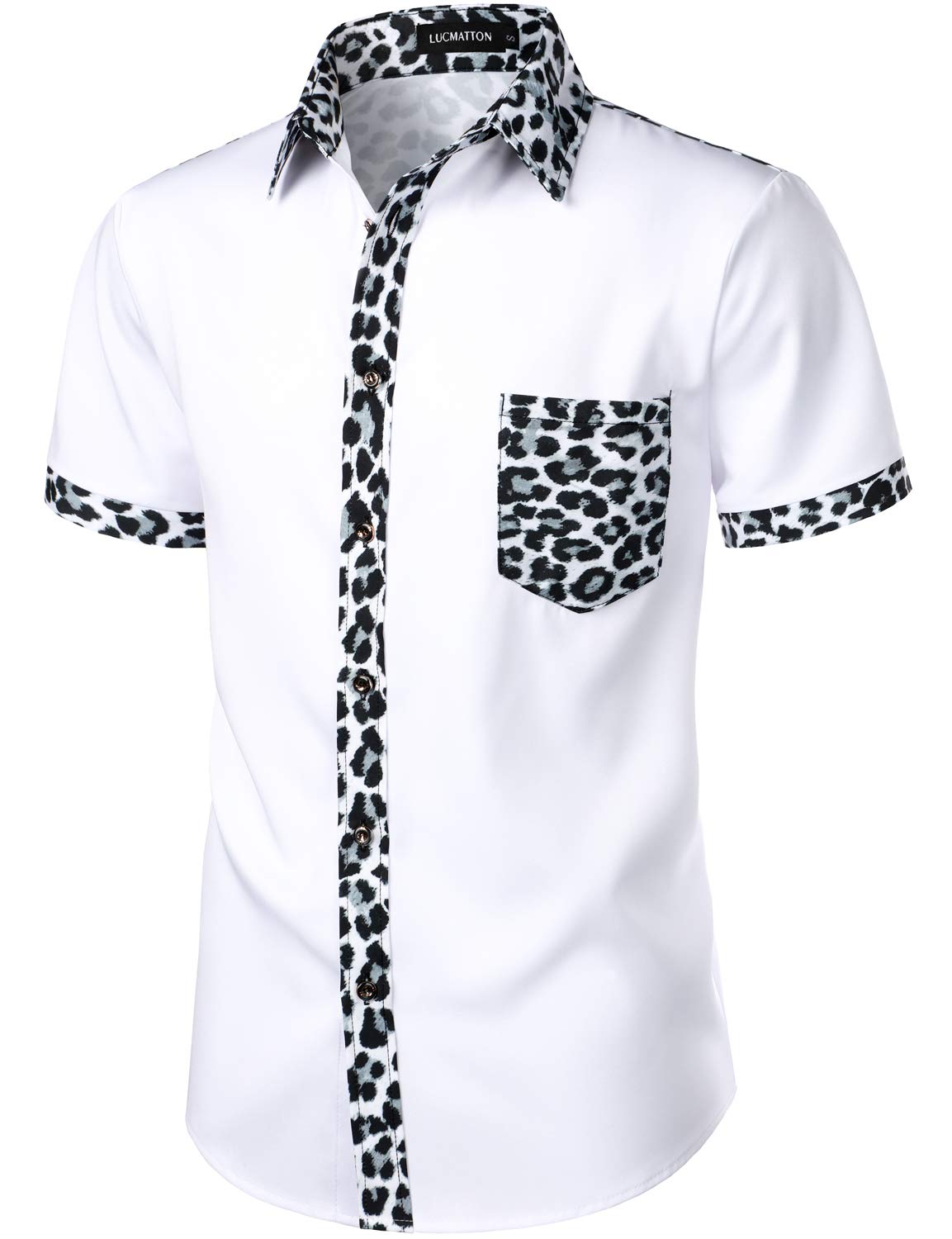 LucMattonMen's African Printed Patchwork Design Short Sleeve Button up Shirt Traditional Dashiki